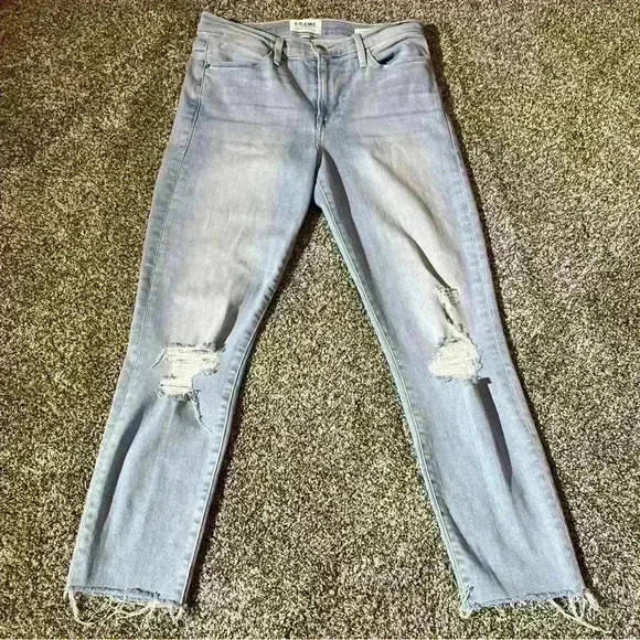 Frame Le High Skinny Distressed Stretch Jeans In Rush Women's Size 28 - Picture 3 of 14